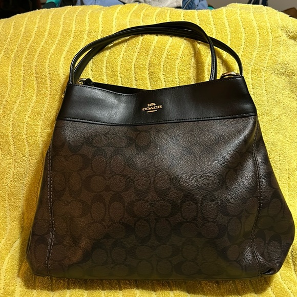 Coach Bags Coach Hallie Shoulder Bag In Signature Canvas Brown Black Poshmark